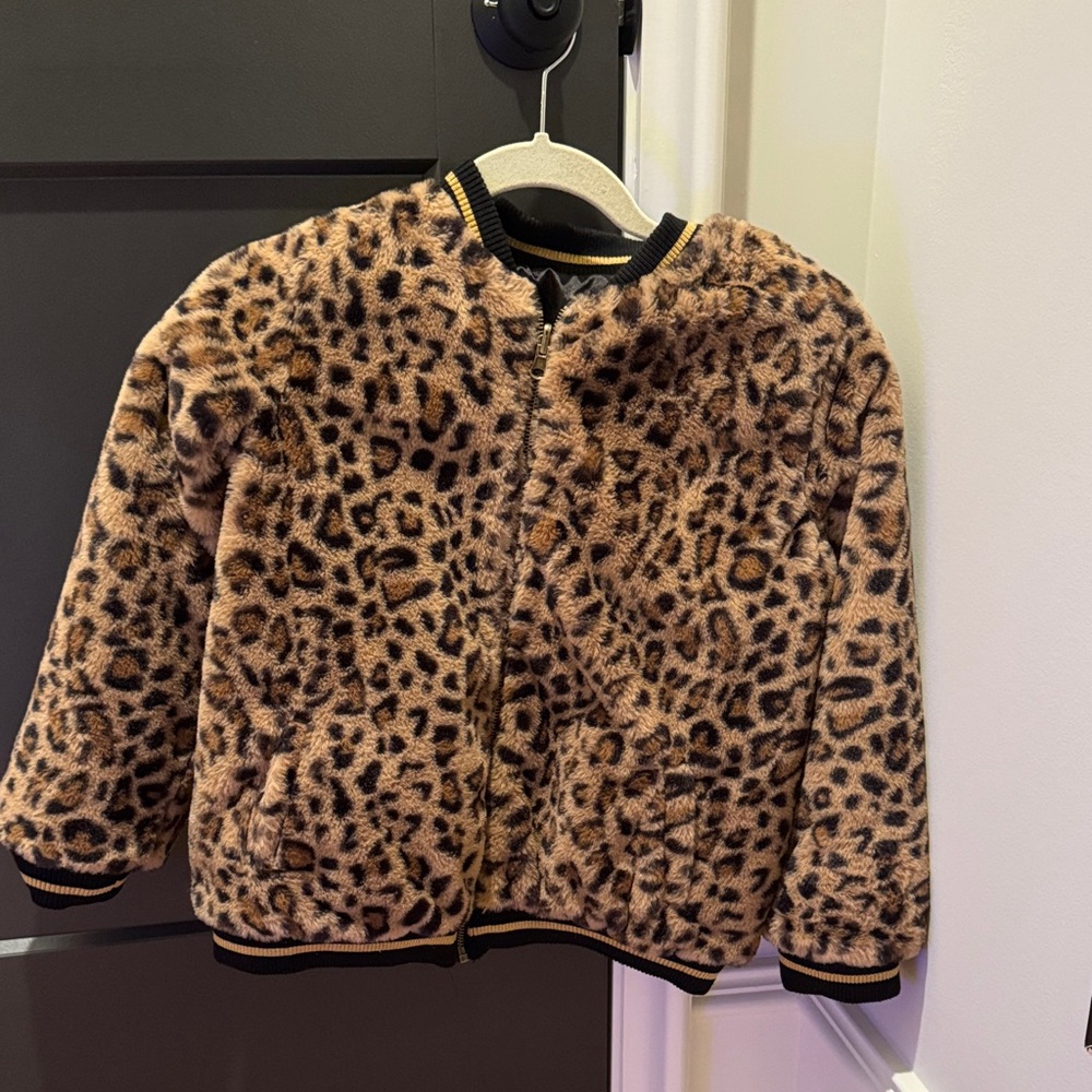 Kids Leopard Print Faux Fur Reversible jacket